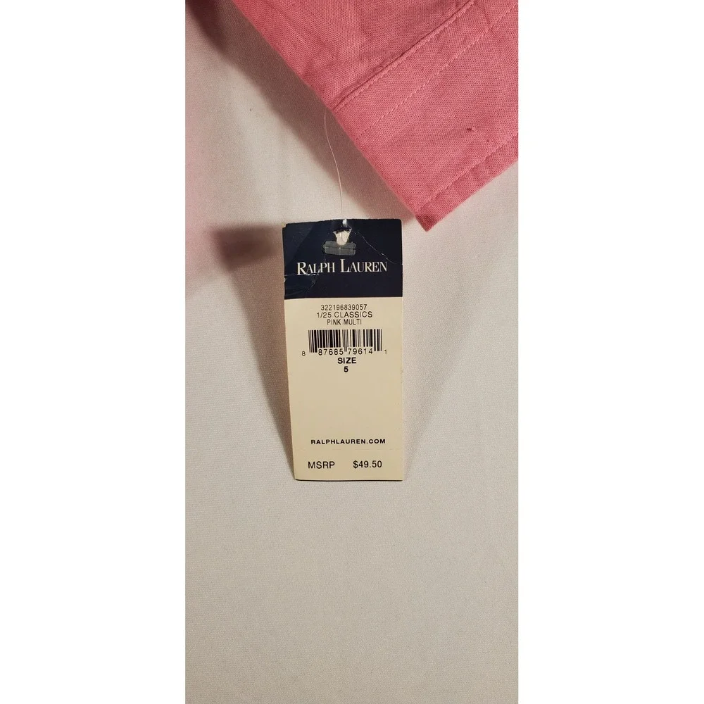 Ralph Lauren Kids Pink Button Down Shirt Long Sleeve Embroidered Pony Size 5 NWT